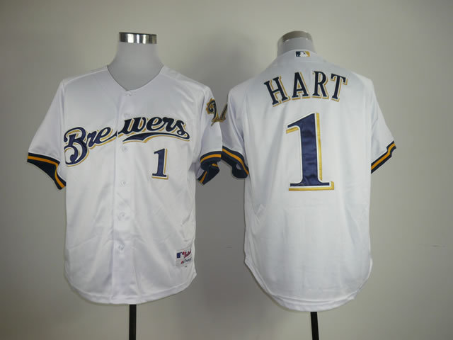 Men Milwaukee Brewers 1 Hart White MLB Jerseys